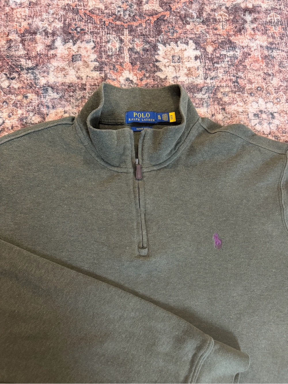 Polo Ralph Lauren Men’s Green Knit Estate Rib 1/4 Zip Logo Pullover XL